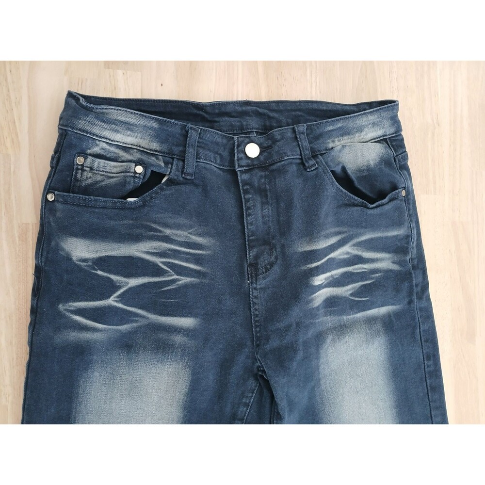 Men's Blue Jeans Size 32 Straight Leg Tie Dye Pockets  Zip Up - Picture 3 of 7